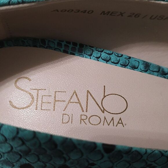 Stefano Di Roma  faux snakeskin teal heels  Sz 9 NWOT - Picture 6 of 8